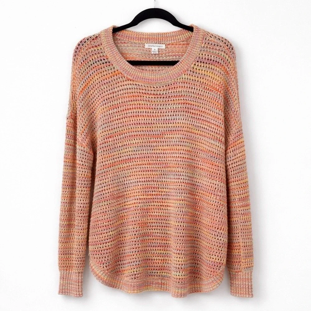 John Paul Richard Sweater Womens‎ XL Multi Open Knit Side Button Boho Space Dye